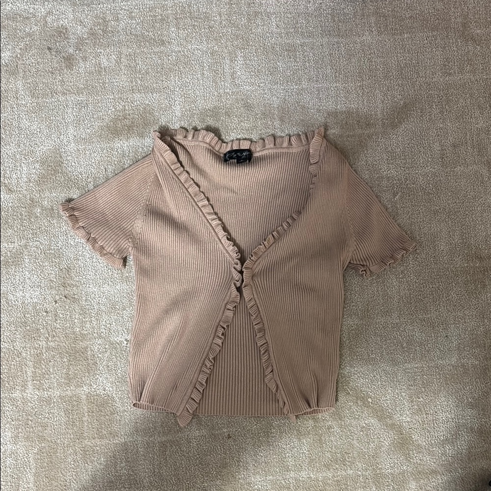 Say What? Tan Ruffled Buttoned Blouse